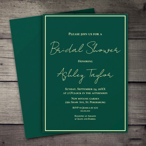 Elegant Simple Green Gold Modern Bridal Shower Invitation