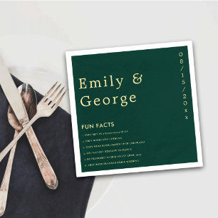 Elegant Simple Green Gold Modern Fun Facts Wedding Napkins