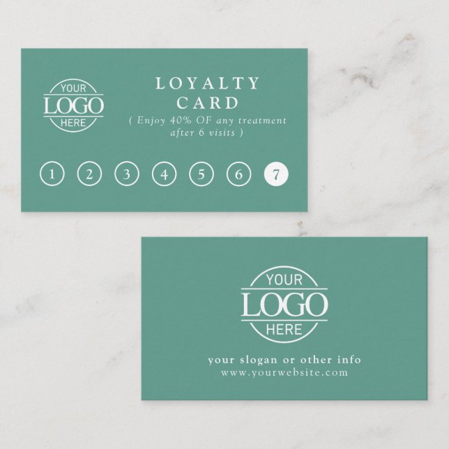 Elegant Simple Green Teal Customer Rewards Loyalty Card (Front/Back)