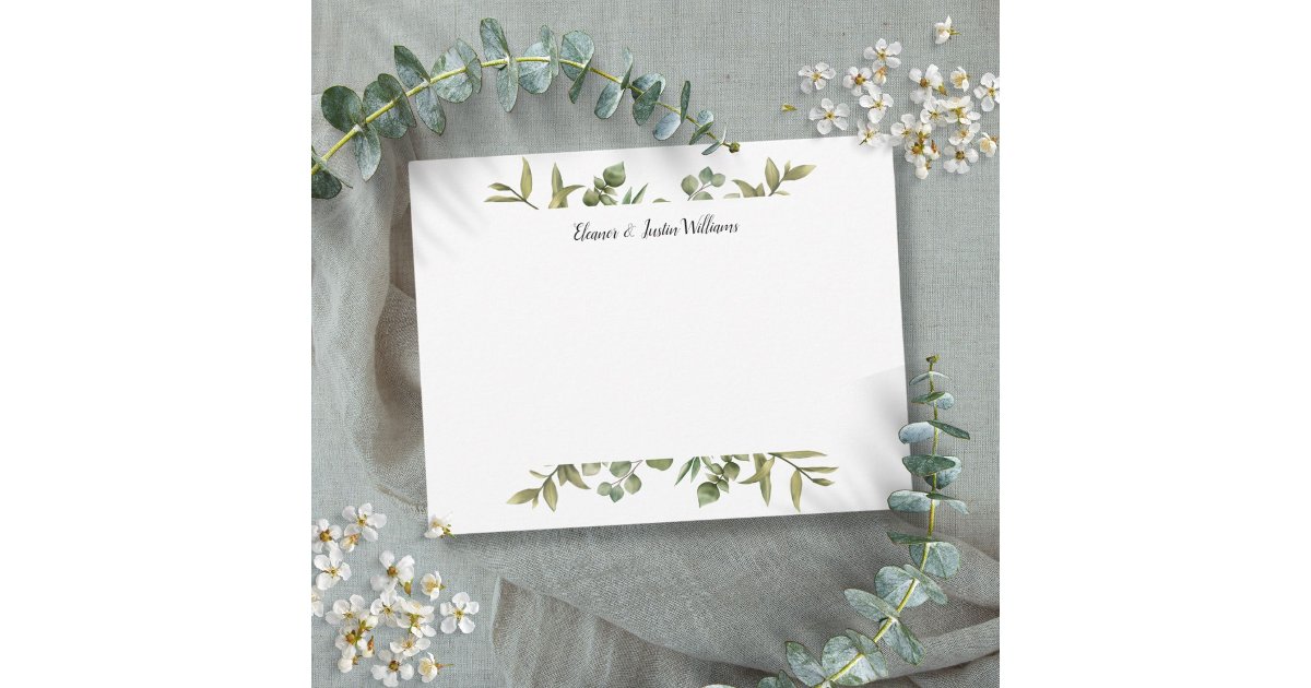 Elegant Simple Greenery Personalized Note Card | Zazzle