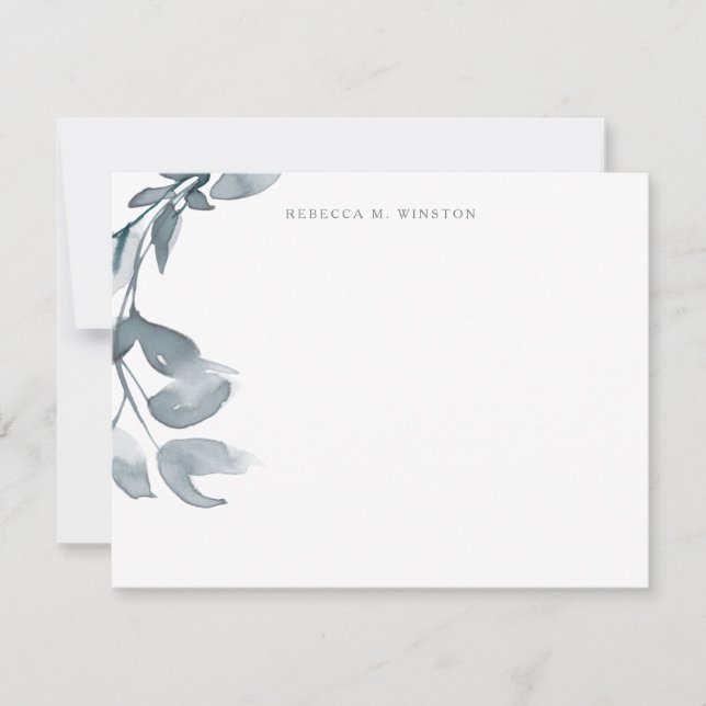 Elegant Simple Greenery Personalized Stationery Note Card (Front)