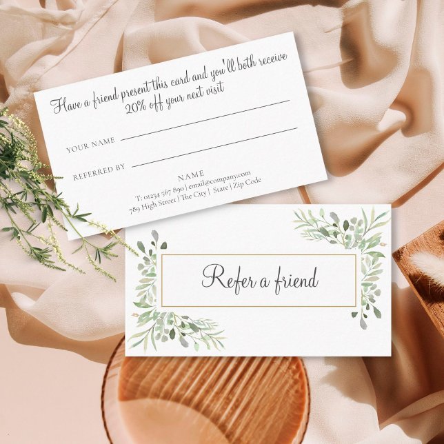 Elegant Simple Greenery Referral Card (Creator Uploaded)