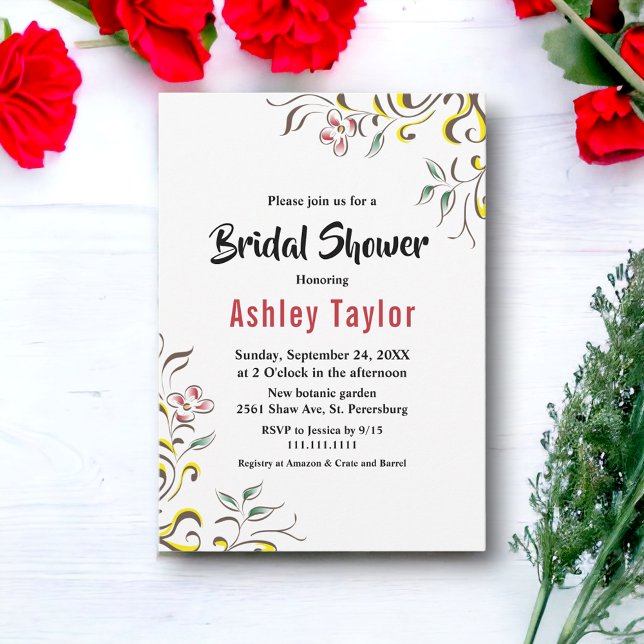Elegant Simple Greenery Rose Floral Bridal Shower Invitation (Creator Uploaded)