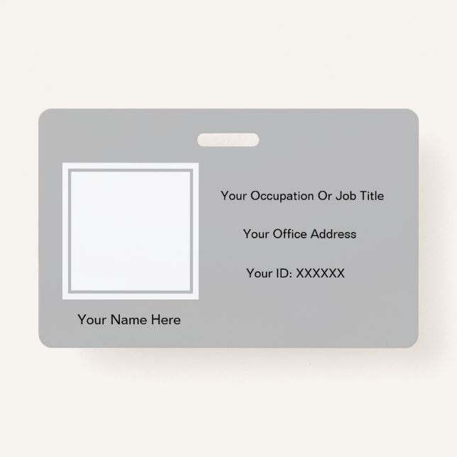 Elegant Simple Grey Photo Text Templates Employee Badge (Front)