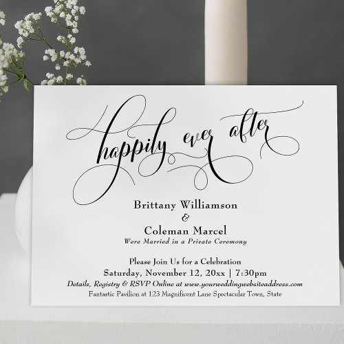 Elegant Simple Happily Ever After Reception Invita Invitation