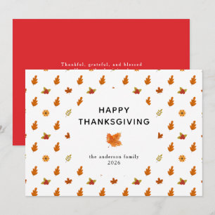 Elegant Simple Happy Thanksgiving Autumn Leaves Holiday Card