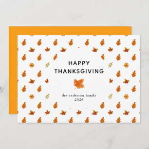 Elegant Simple Happy Thanksgiving Autumn Leaves Holiday Card