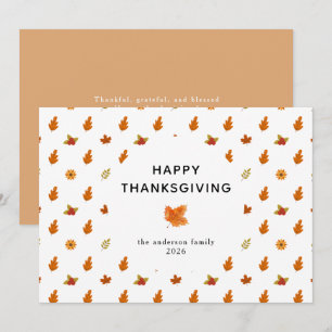 Elegant Simple Happy Thanksgiving Autumn Leaves Holiday Card