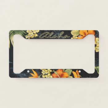 Elegant Simple Hawaiian Hibiscus Flower Pattern License Plate Frame by All_In_Cute_Fun at Zazzle