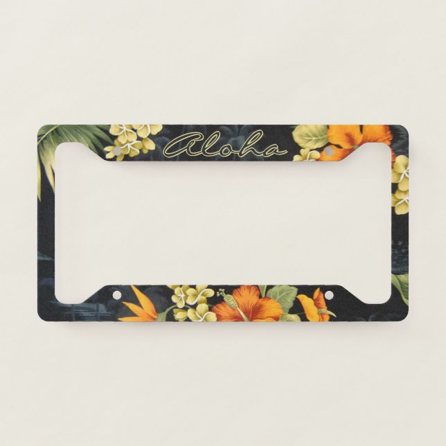 Elegant Simple Hawaiian Hibiscus Flower Pattern License Plate Frame (Front)