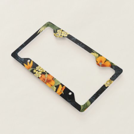 Elegant Simple Hawaiian Hibiscus Flower Pattern License Plate Frame