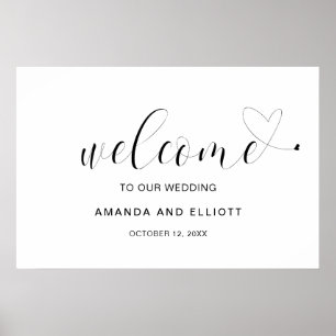 Elegant Simple Heart Modern Wedding Welcome Sign