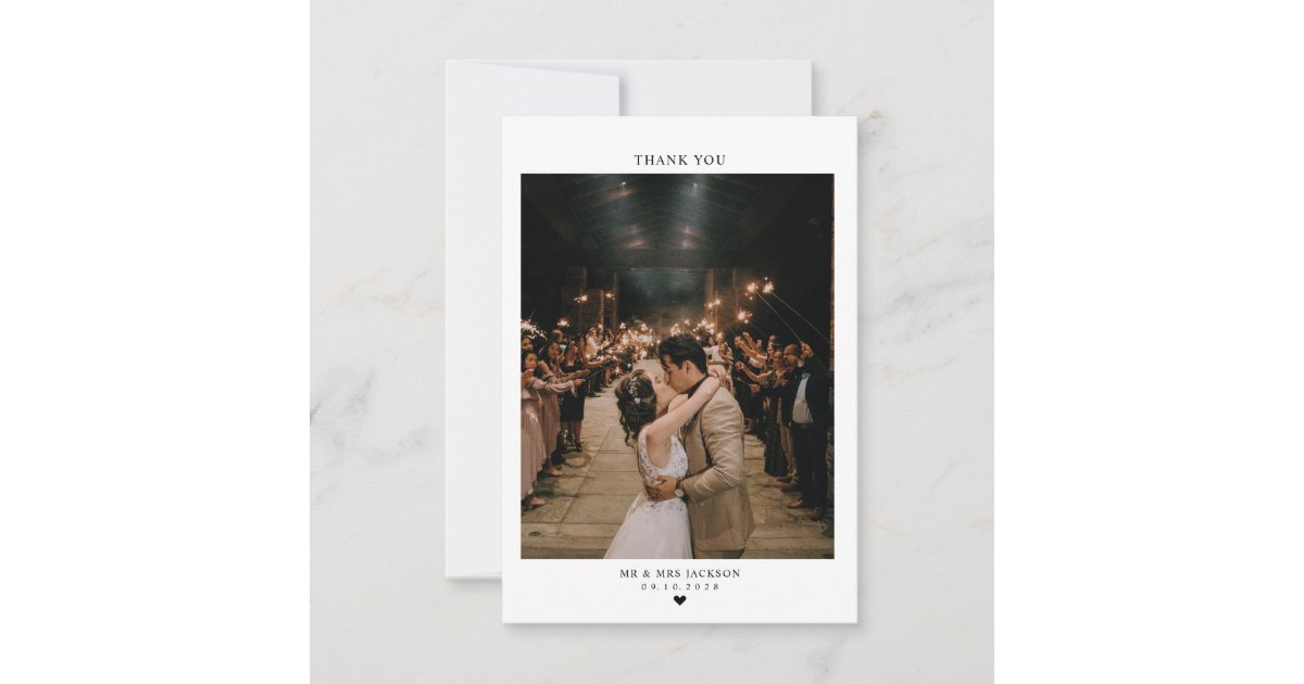 Elegant simple heart with photo Wedding Thank You Card | Zazzle