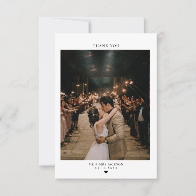 Elegant simple heart with photo Wedding  Thank You Card (Front)