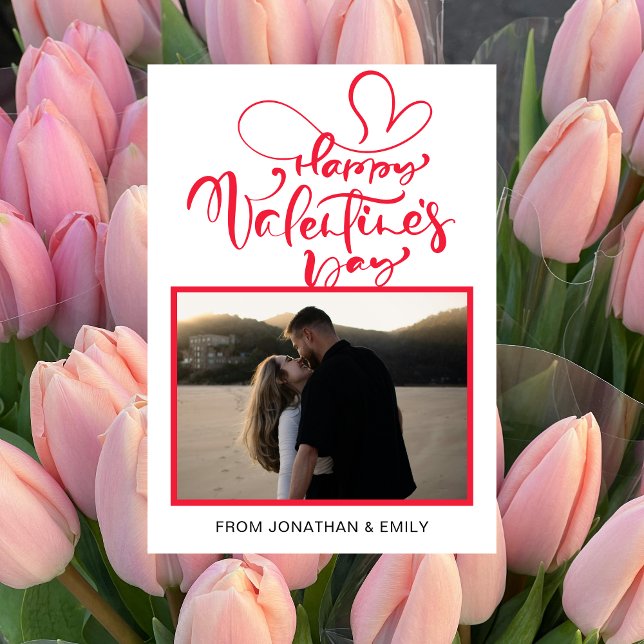 Elegant Simple Hearts Happy Valentine's Day Photo Holiday Card (Creator Uploaded)
