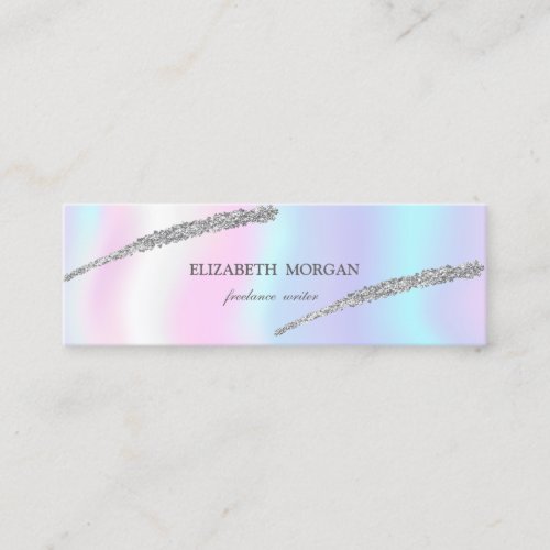 Elegant SimpleHolographic Silver Glitter Line Mini Business Card