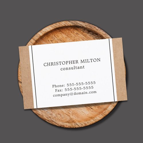 Elegant Simple Kraft Paper  White Consultant Business Card