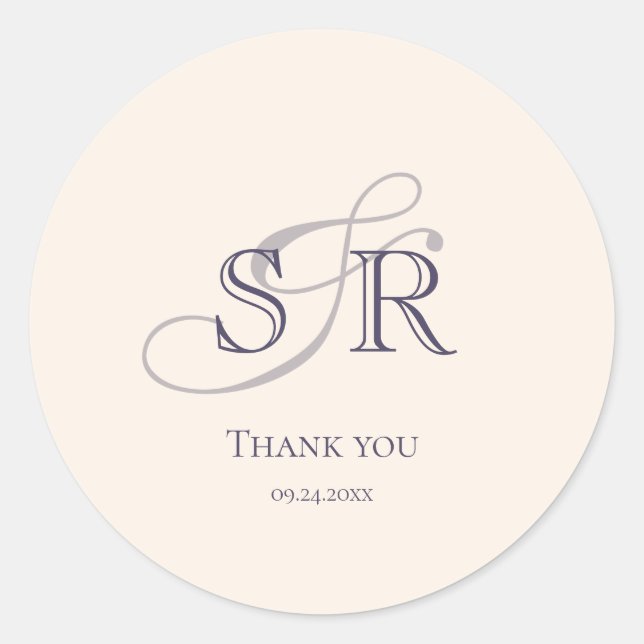 Elegant Simple Lavender Monogrammed Wedding Favor Classic Round Sticker (Front)