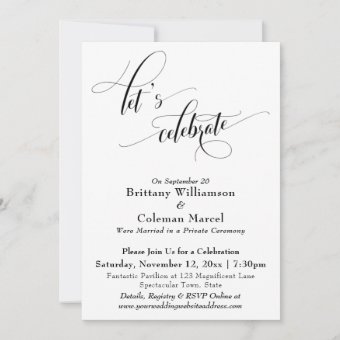 Elegant Simple Let's Celebrate Black and White Inv Invitation | Zazzle