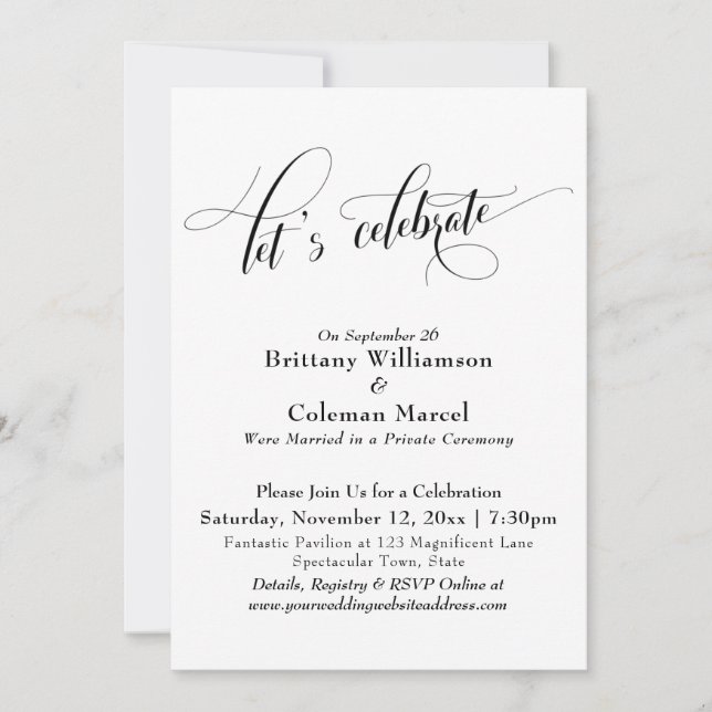 Elegant Simple Let's Celebrate Black and White Invitation (Front)