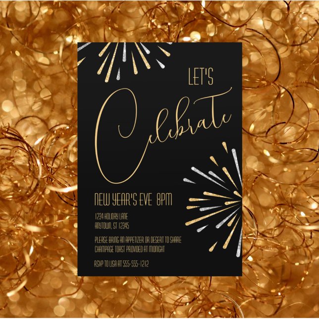 Elegant Simple Let's Celebrate New Years Eve Party Foil Invitation (Creator Uploaded)
