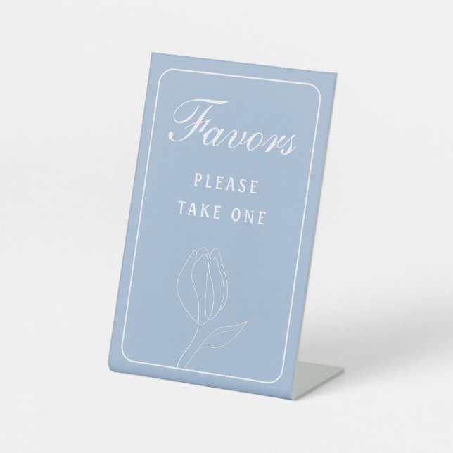 Elegant Simple Light Blue Favors Pedestal Sign (Front)