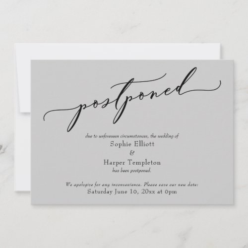 Elegant Simple Light Gray Postponed Wedding Card