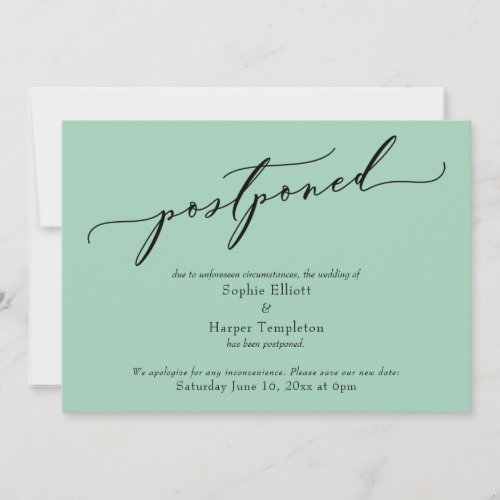 Elegant Simple Light Green Postponed Wedding Card