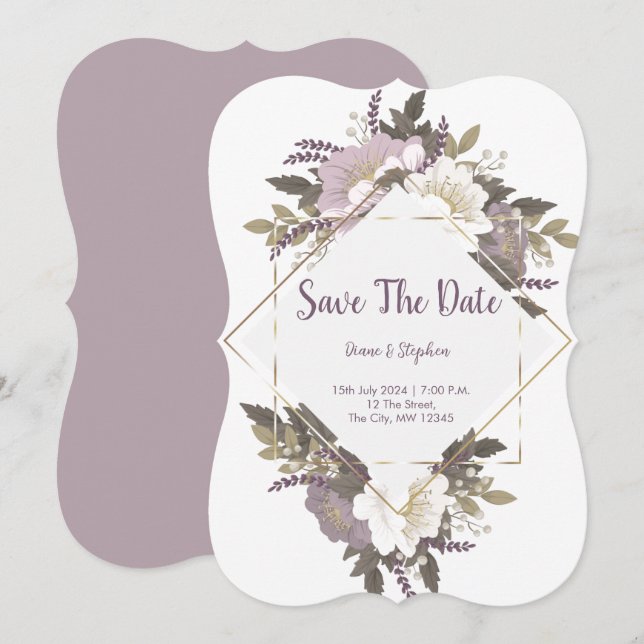 Elegant & Simple Lilac flower save the date card (Front/Back)