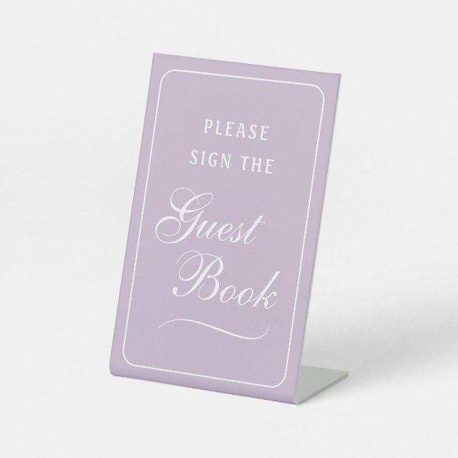 Elegant Simple Lilac Guest Book Pedestal Sign (Front)
