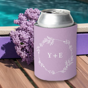 Elegant Simple Lilac Purple Monogrammed Wedding Can Cooler
