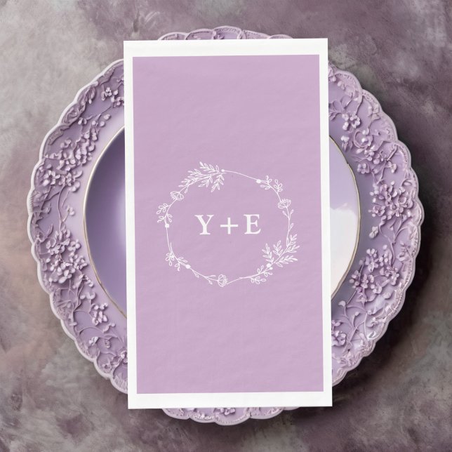  Elegant Simple Lilac Purple Monogrammed Wedding Paper Guest Towels (Creator Uploaded)
