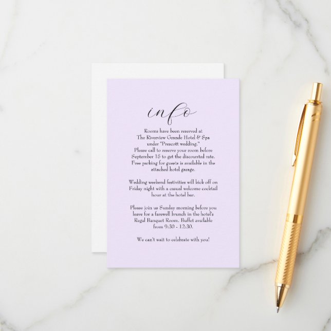 Elegant simple lilac wedding information enclosure card (Front/Back In Situ)