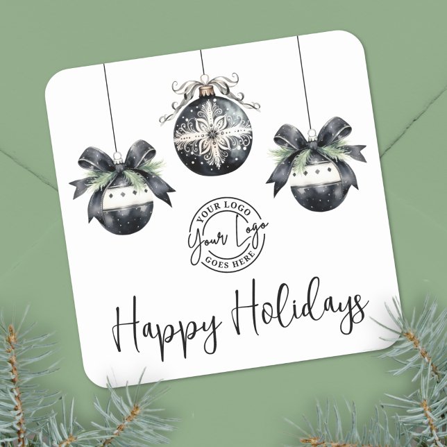 Elegant Simple Logo Happy Holidays Square Sticker (Elegant Simple Logo Happy Holidays Square Sticker)