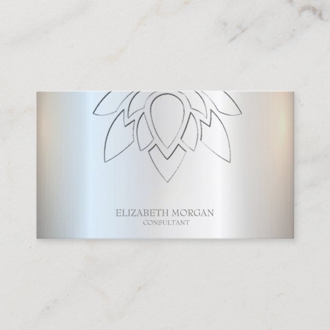  Elegant Simple Lotus Silver Metallic  Business Card (Front)