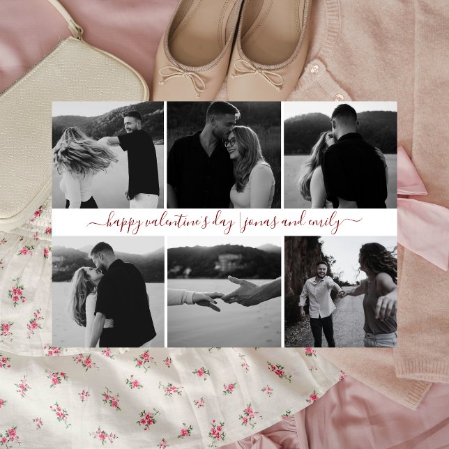 Elegant Simple Love Happy Valentine's Day 6 Photo Holiday Card (Creator Uploaded)