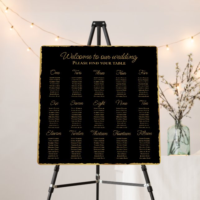 Elegant Simple Luxe Gold Edge Black Seating Chart Foam Board (In Situ (Stand))