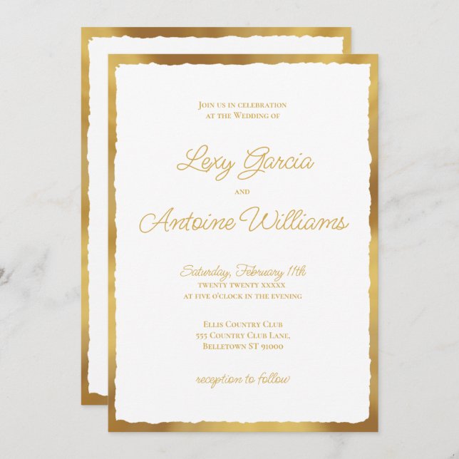 Elegant Simple Luxe Gold Edge Wedding Invitation (Front/Back)
