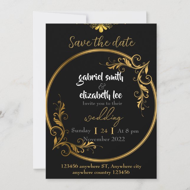 elegant & simple luxurious gold wedding invitation (Front)