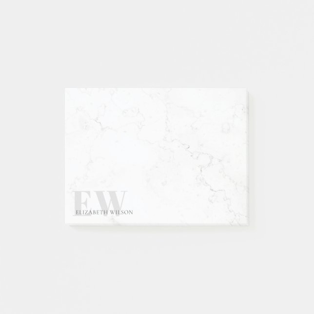 Elegant Simple Marble Stone Grey Name Monogram Post-it Notes (Front)