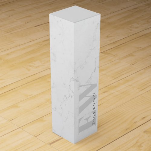 Elegant Simple Marble Stone Grey Name Monogram Wine Box