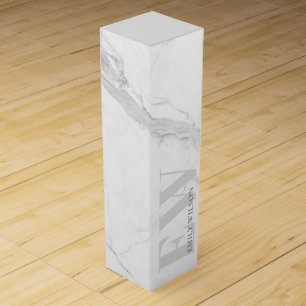Elegant Simple Marble Stone Grey Name Monogram Wine Box