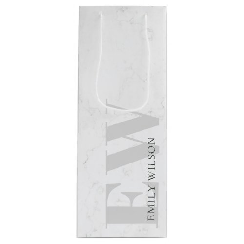 Elegant Simple Marble Stone Grey Name Monogram Wine Gift Bag