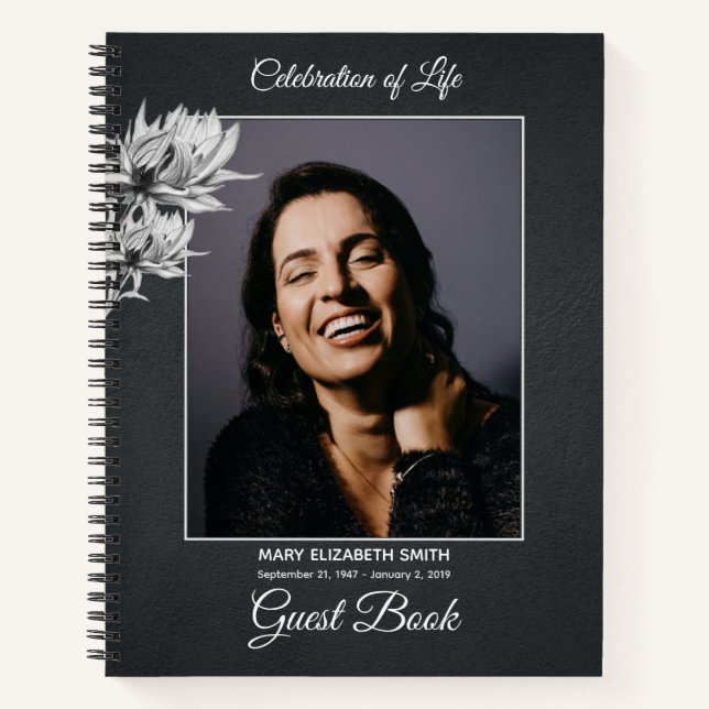 Elegant Simple Memorial Service Photo Guest Book (Front)