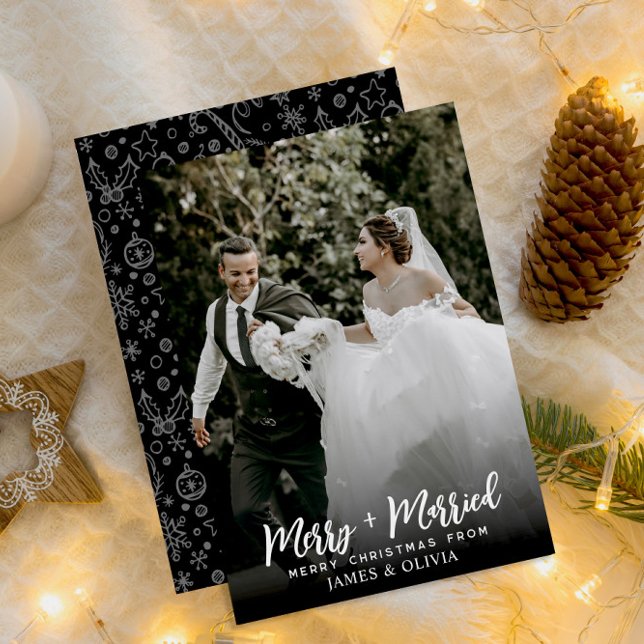 Elegant Simple Merry And Married Newlyweds Photo Holiday Card (Creator Uploaded)