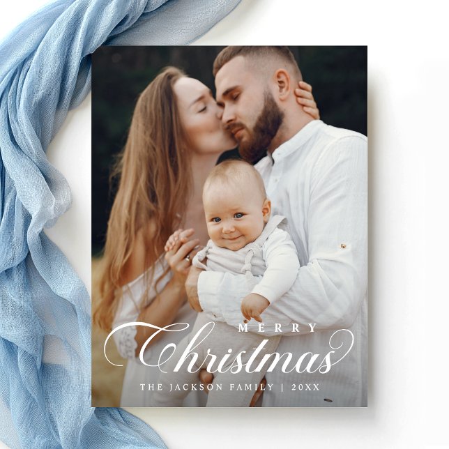 Elegant Simple Merry Christmas Photo Script Postcard (Creator Uploaded)