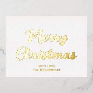 Elegant Simple Merry Christmas White And Gold Foil Holiday Postcard