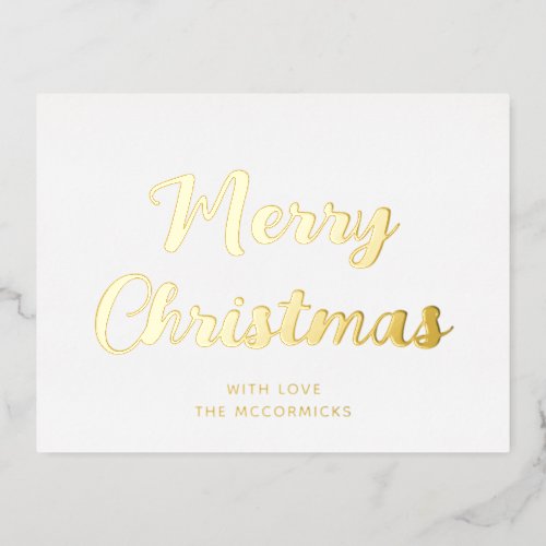 Elegant Simple Merry Christmas White And Gold Foil Holiday Postcard