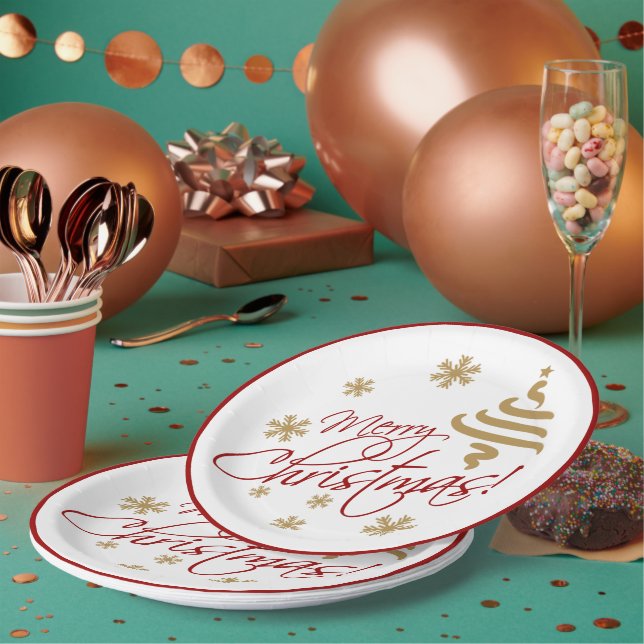 Elegant Simple Merry Christmas Wish Wordart Paper Plates (Multi)