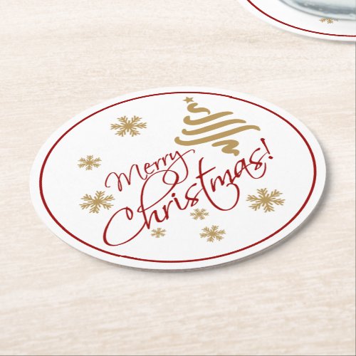 Elegant Simple Merry Christmas Wish Wordart Round Paper Coaster